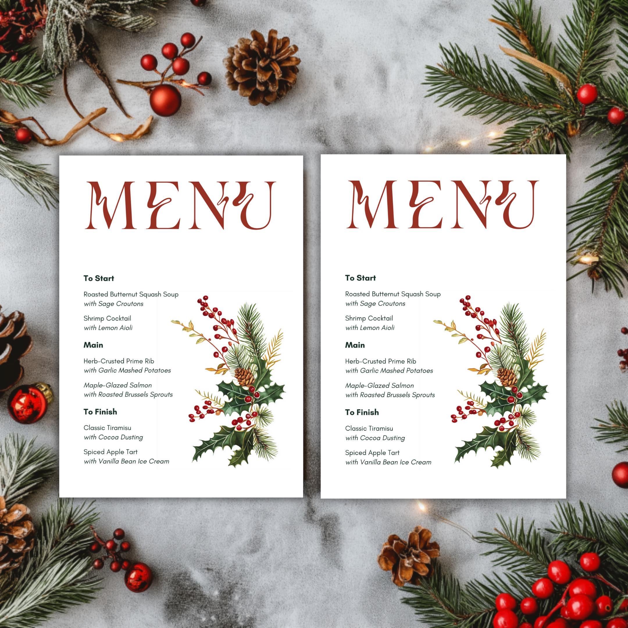 Minimal Christmas Menu, Printable Traditional Festive Menu for ...