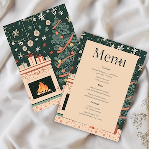 Wydrukuj menu świąteczne, tradycyjne menu świąteczne na przyjęcie świąteczne, edytowalne menu świąteczne, dwustronne menu świąteczne