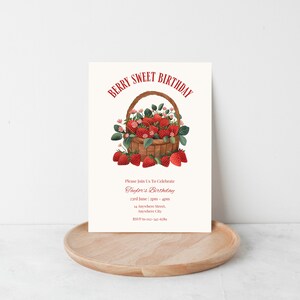 Berry Sweet Birthday Invitation, Strawberry Birthday Invitation, Elegant Strawberry Party Invite, Editable Strawberry Invite for Birthday
