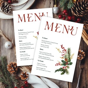 Minimalistyczne menu świąteczne, tradycyjne menu świąteczne do wydrukowania na kolację wigilijną lub przyjęcie świąteczne, proste menu świąteczne