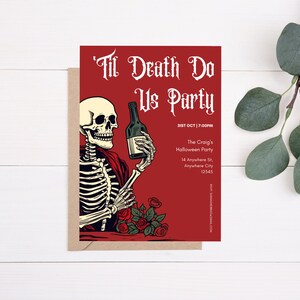 Adult Halloween Party Invitation, Til Death Do Us Party Skeleton Invitation Template, Digital Download Halloween Party Invite