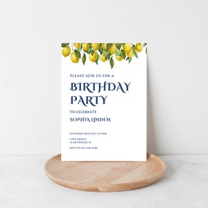 Minimal Lemon Invitation for Birthday Party, Lemon Birthday Invitation, Editable Lemon Birthday Invite