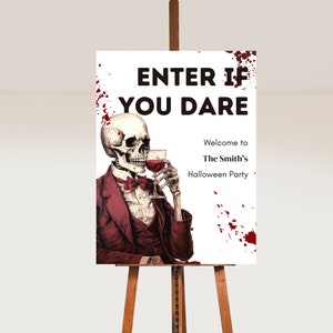 Signo de bienvenida de la fiesta de Halloween espeluznante para la fiesta de Halloween para adultos, descarga del signo de bienvenida de Halloween aterrador, signo de bienvenida de Halloween imprimible