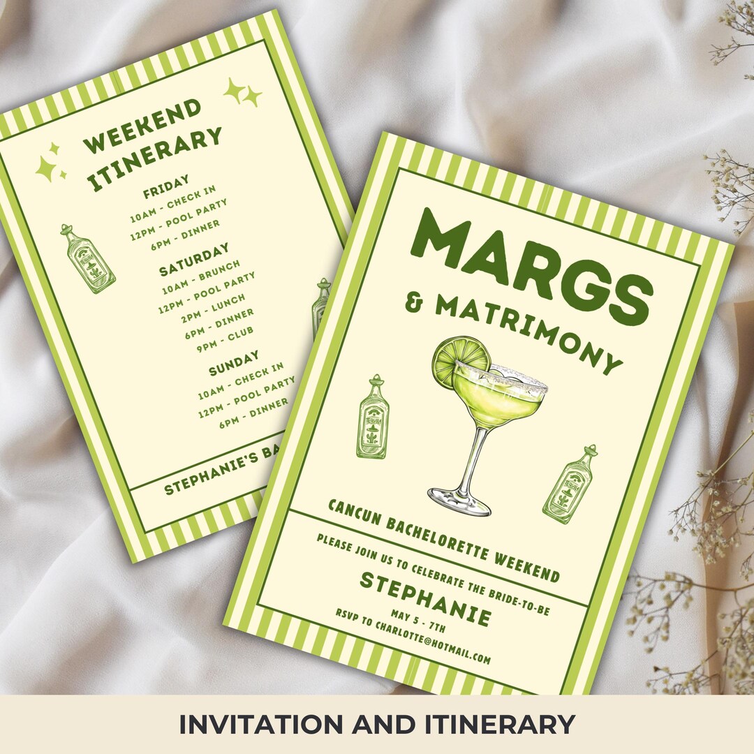 Margarita Invitation and Itinerary, Striped Margs and Matrimony ...
