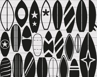 Paquete de tablas de surf SVG, paquete de tablas de surf PNG, clipart de tabla de surf, clipart de surf, clipart de verano, clipart de playa, clipart de tabla de surf, silueta de tabla de surf