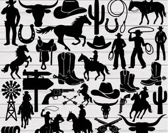 Paquete SVG del Oeste, Paquete SVG de Vaquero, SVG de Mujer del Oeste, SVG de Sombrero de Vaquero, SVG de Vaquera, SVG de Silueta de Vaquero, SVG de Vaquero, PNG para Uso Comercial