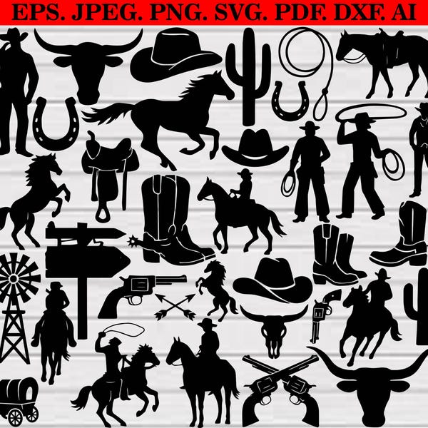 Western SVG-bundel, cowboy SVG-bundel, western vrouwen SVG, cowboyhoed SVG, cowgirl SVG, cowboy silhouet SVG, cowboy SVG, png commercieel gebruik