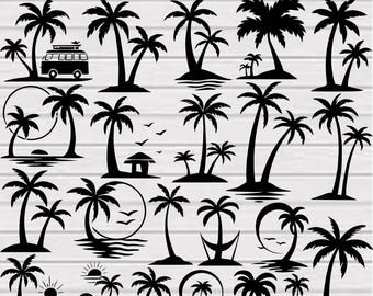 Palm Tree Svg Bundle, Palm Tree Svg, Palm Tree Clipart, Palm Tree Silhouette, Palm Tree Cut Files For Cricut,  Beach Life Svg, Palm Tree Png