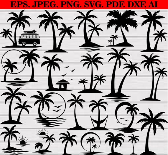 Palm Tree Svg Bundle, Palm Tree Svg, Palm Tree Clipart, Palm Tree Silhouette, Palm Tree Cut Files For Cricut,  Beach Life Svg, Palm Tree Png