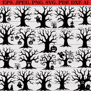 Halloween Svg Bundle, Halloween Tree Svg, Halloween Tree Clipart, Pumpkin Tree Svg, Halloween Tree Cut Files For Circut, Halloween Trees Png