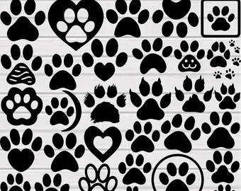 Paw Print Svg Bundle, Paw Heart Svg, Dog Lover Svg, Pet Footprint Svg, Paw Print Silhouette, Dog Paw Print Cut Files For Cricut, Cats Svg