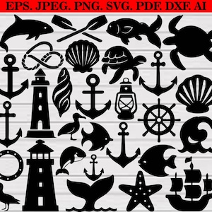 Nautical SVG Bundle, Sea Animals, Anchor, Clipart (Digital Files)
