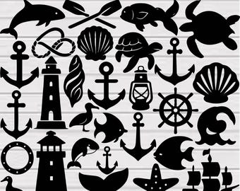 Nautische SVG-Bundle, Meerestiere, Anker, Leuchtturm Clipart (digitaler Download)