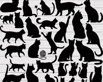 Paquete de SVG de gatos, SVG de gatos, imágenes prediseñadas de gatos, archivos de corte de gatos para Cricut, silueta de gato, SVG de gatito, SVG de cumpleaños de gatito, SVG de cabeza de gato, SVG de animales, PNG