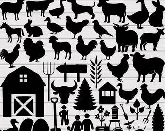 Farm Animal Scene SVG Bundle, Farmhouse Decor Signs Clipart (Digital Download)
