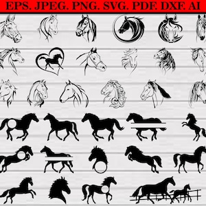 Horse Svg Bundle, Horse Head Svg bundle, Horse Clipart, Horse Cut Files For Circut, Horse Silhouette, Horse Vector, Wild Horse Svg,Png,Dxf