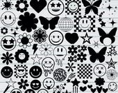 Retro Svg Bundle, Trendy Svg Bundle, Happy Face Svg, Groovy Flower Svg, Smiley Face Svg. Retro Flowers Svg. Trendy Svg, Retro Silhouette,Png
