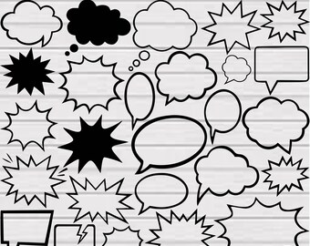 Comic Action Speech Bubbles SVG Clipart Bundle (Digital Download)