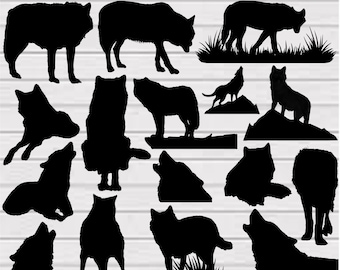 Pakiet Wilk SVG, Clipart Wilka, Wilk Górski SVG, Pliki Wolf Cut dla Circut, Sylwetka Wilka, Wilk SVG, Wilk PNG, Wyjący Wilk na Księżycu SVG