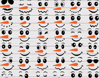 Snowman Faces SVG Bundle, Christmas Clipart, Winter Elements Cut Files (Digital Download)