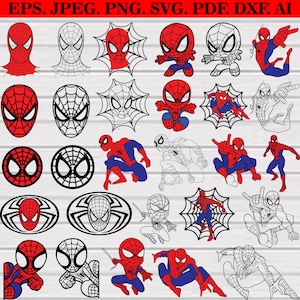 Spiderman Svg-bundel, Spiderman Clipart, Spiderman gesneden bestanden voor Circut, Spiderman silhouet, Spiderman Png, Spiderman Svg, Spiderman hoofd