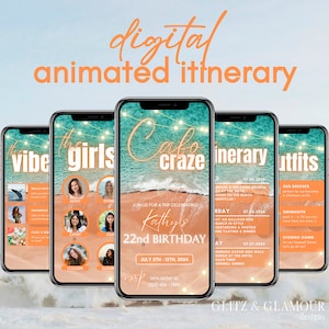 Digital Birthday Cabo Trip Invitation, Itinerary, Invite, e-Invitation, Animated Digital Itinerary, Evite, Editable Planner Template