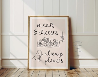 Afdrukken met vlees en kaas | Muurkunst keuken | Grappig decor | Crème en wit | Niet ingelijst