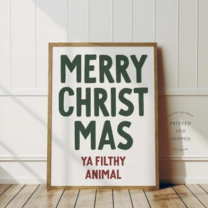 Impresión de Feliz Navidad, Animal Sucio, Impresión de Arte de Pared Navideño, Decoración Divertida, Decoración Festiva para el Hogar, Póster, Rojo y Verde, Sin Marco