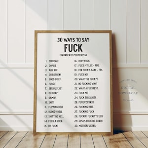 30 modi per dire "Fanculo" Stampa / Umorismo volgare / Divertente arte murale / Download digitale istantaneo
