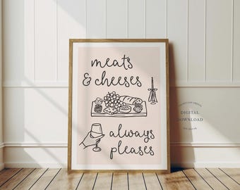 Afdrukken met vlees en kaas | Grappig keukendecor | Muurkunst | Digitale download