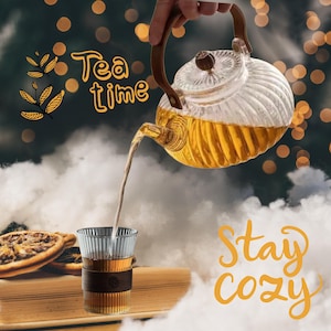 Théière en verre faite main, bouilloire avec manche en bois, cuisinière sans danger pour le gaz électrique, forme de lanterne, cadeau unique pour elle, maman, papa, amateurs de thé