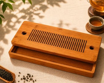 Handmade Bamboo Tea Tray with Water Storage: Kung Fu Tea Ceremony Board
