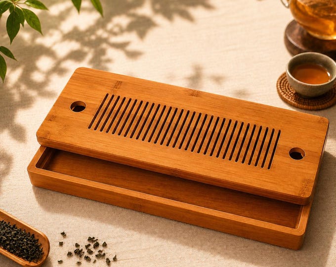 Handmade Bamboo Tea Tray with Water Storage: Kung Fu Tea Ceremony Board