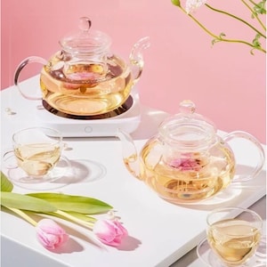 Flowering Tea Glass Teapot with Infuser, Thickened Borosilicate Glass Tea Kettle for Loose Leaf & Herbal Tea, Tea Lovers&#39;s Gift for Mother