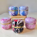 Japanese Cherry Blossom Gift Tins, Sakura Airtight Storage Containers for Tea, Treat & Snack