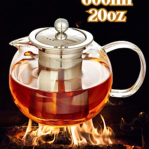 Glass Teapot with Stainless Steel Infuser: Stovetop Safe Tea Kettle for Loose Leaf Tea