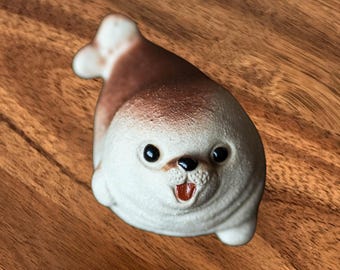 Baby Seal Tea Pet, Handmade Purple Clay White Seal Miniature, Cute Animal Figurine, Perfect Gift for Tea & Animal Lovers
