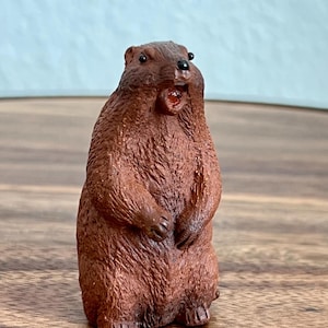Handmade Clay Groundhog Figurine: Marmot Tea Pet, Woodchuck Gift for Groundhog Day