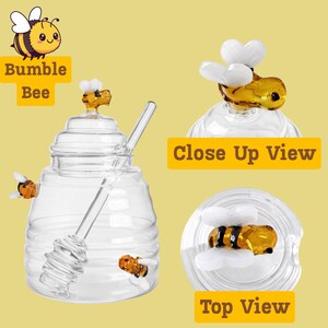 Glass Honey Jar with Dipper, Bee Honey Pot Gift for Tea Lover, Beekeeper, Hostess image 5