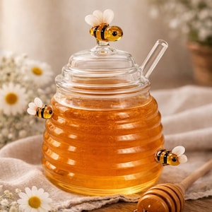 Glashonigglas mit Löffel, Bienenhonigtopf-Geschenk für Tee-Liebhaber, Imker, Gastgeberin