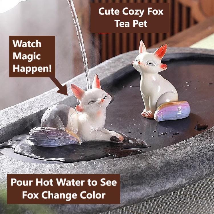 Kitsune Fox Color Changing Tea Pet: Heat-Sensitive Resin Figurine