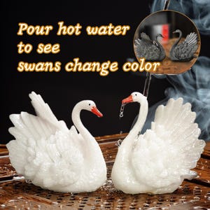 Black Swan Figurine for Happy Wedding Anniversary Gift, Handicraft Swan Tea Pets, Love Swans Cygnets Statue, Engagement Desk Decor Gift