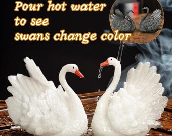 Black Swan Figurine for Happy Wedding Anniversary Gift, Handicraft Swan Tea Pets, Love Swans Cygnets Statue, Engagement Desk Decor Gift