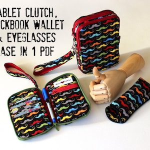 Wallet Pattern, Zip Around Checkbook size and Tablet Clutch size Instant Download Sewing Pattern