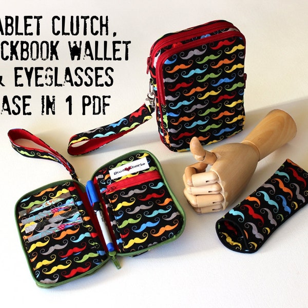 Wallet Pattern, Zip Around Checkbook size and Tablet Clutch size Instant Download Sewing Pattern