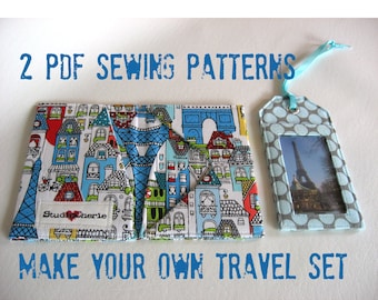 Sewing patterns for Travel Set  LuggageTags and Passport and ID wallet cases with bonus card wallet pattern included