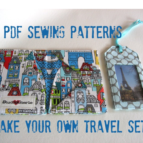 Sewing patterns for Travel Set  LuggageTags and Passport and ID wallet cases with bonus card wallet pattern included