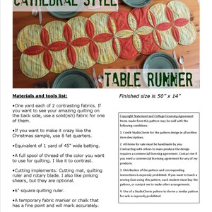 Sewing Pattern Instant Download Easy Cathedral Quilt Style Table Runner image 3