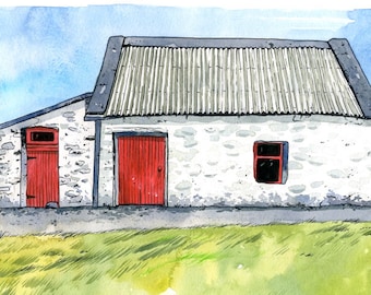 Irish Cottage, Ierland: Archival giclée print of a stone cottage by Joel Kimmel