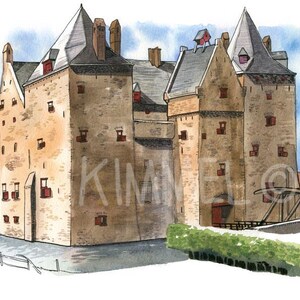 Slot Loevestein Castle, The Netherlands: Archival Giclée art print of a painting of the medieval castle built in the 14th Century, Holland.